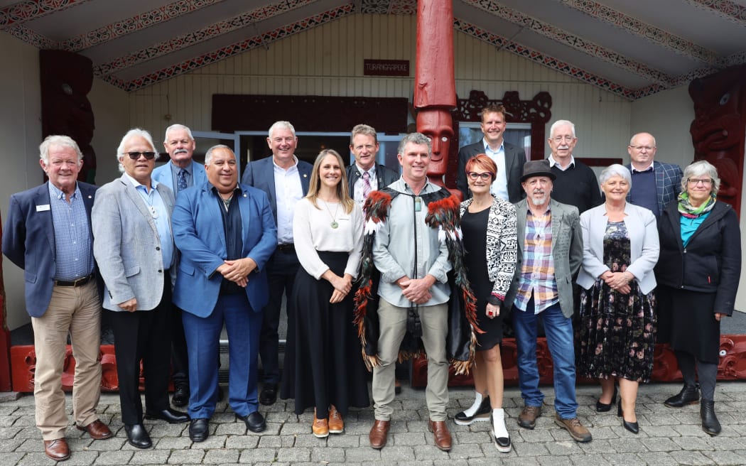 The new Tasman District Council: (from left) John Gully, Paul Morgan, Kit Maling, Brent Maru, Dave Woods, Kerryn Ferneyhough, Dean McNamara, Mayor Tim King, Trindi Walker, Timo Neubauer, Mark Hume, Mike Kininmonth, Jo Ellis, Mark Greening, and Celia Butler.