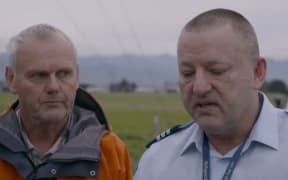 Sergeant Tony Matheson and Mr Myers' brother-in-law Duncan Styles address media