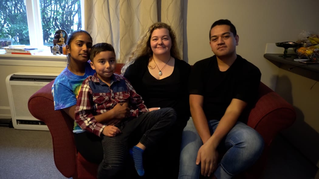 Rachel Berry sits with her flatmates, from left: Benazir, Isaiah, Cruze.