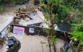Flooding at the stormwater gates at the Brook Waimārama Sanctuary.