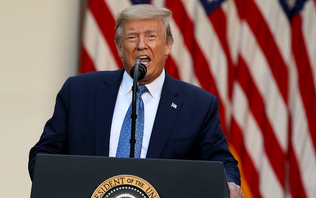 US President Donald Trump makes a statement to the press in the Rose Garden about restoring "law and order" in the wake of protests at the White House June 01, 2020 in Washington, DC.
