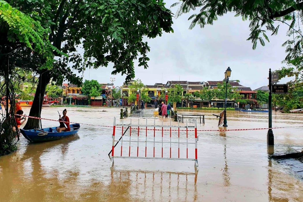 This picture taken and released by the Vietnam News Agency on October 8, 2020 shows flooding in the old city of Hoi An following following heavy rainfall in Central Vietnam.