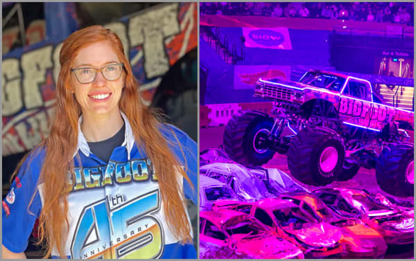 Rebecca Schnell and Bigfoot truck.