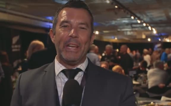 Radio Sport's Tony Veitch promoting All Blacks Hospitality.