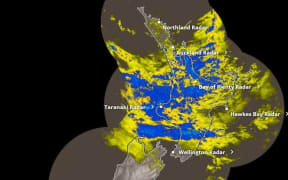 Rain over northern New Zealand late Monday morning 15 February 2021.