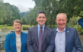 Marlborough mayor Nadine Taylor, Minister for the South Island James Meager and Nelson mayor Nick Smith at a strategy meeting held in Nelson.