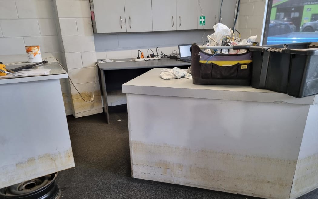 The water line from the floods can still be seen inside.
