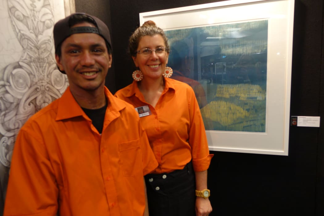 Visual Arts student Isaiah with Northtec turor and artist Faith McManus. He was accepted by an Auckland Art school but could not afford to live there. Now he's happily studying at Northtec's Whangarei campus.