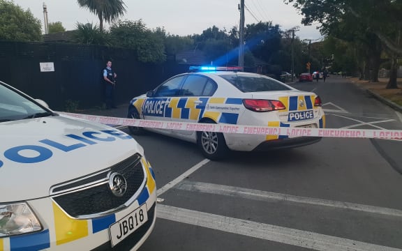A police cordon in Richmond, Christchurch, where a man was shot on Tuesday evening.
