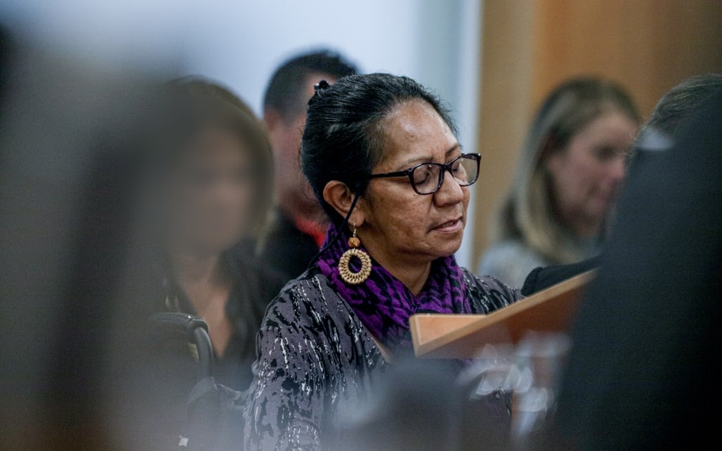 Paula Maangi, mother of 23-year-old tour guide Tipene Maangi who died in the Whakaari eruption, gave her impact statement to the sentencing hearing at the Environment Court in Auckland, 26 February 2024.