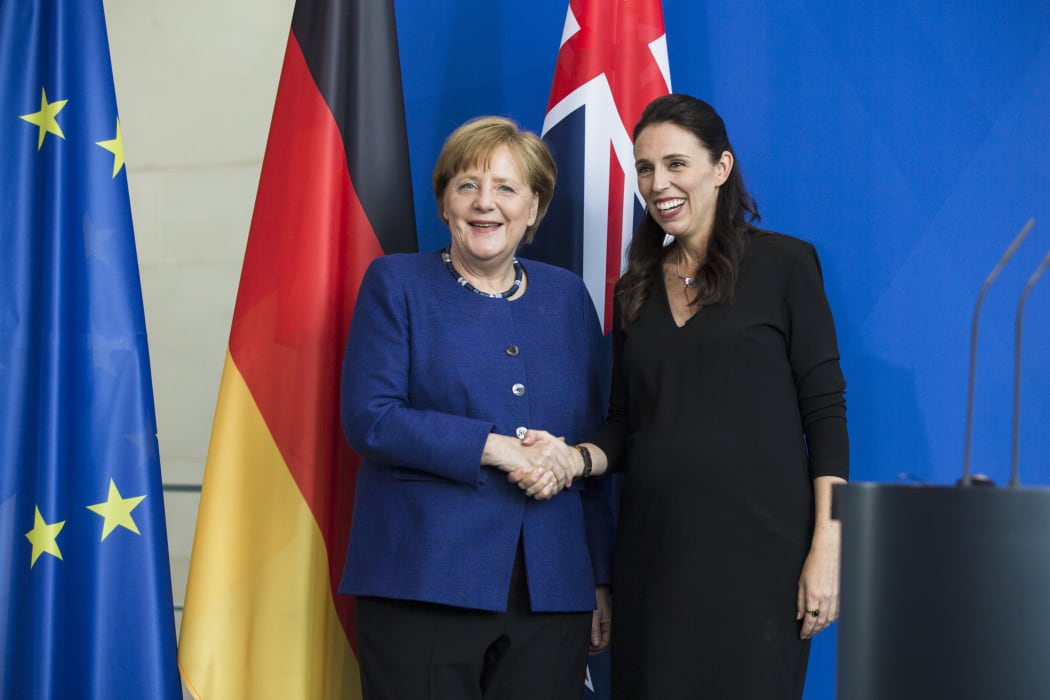 German Chancellor Angela Merkel and Prime Minister of New Zealand Jacinda Ardern shake hands at the end of a news conference at the Chancellery in Berlin, Germany on April 17, 2018.