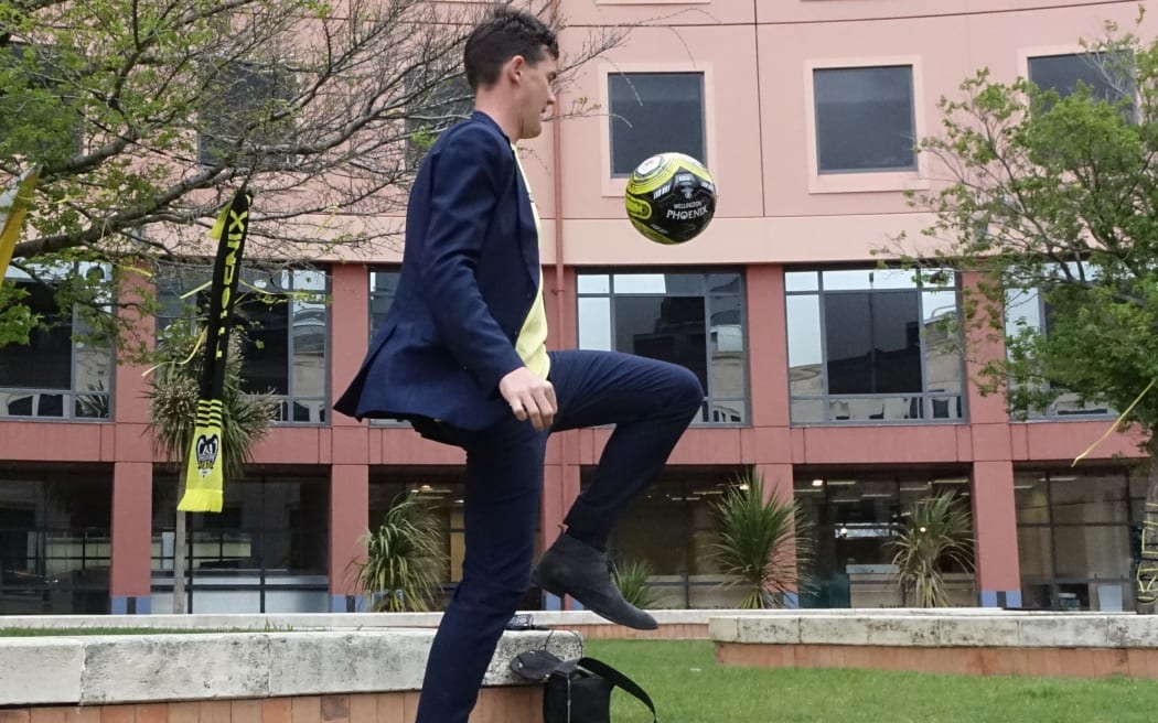 Wellington deputy mayor - and Phoenix fan - Justin Lester shows off his ball skills