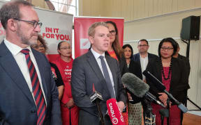 Labour leader Chris Hipkins speaking to media after the party's immigration announcement on 23 September, 2023
