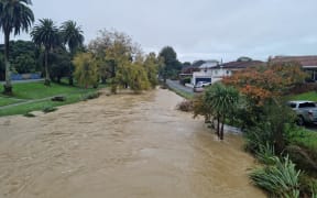 The swollen Maitai River in Central Nelson.