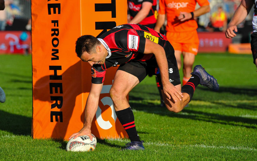 Tim Bateman of Canterbury scores a try during the Mitre 10 Cup Semi-Final rugby match Canterbury V North Harbour, 2017