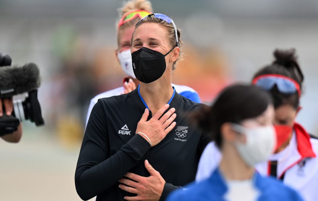 Emma Twigg (NZL) gold medal winner in the women's single scull.
Tokyo 2020 Olympic Games Rowing at the Sea Forest Waterway, Tokyo, Japan on Friday 30th July 2021. Mandatory credit: Â© Steve McArthur / www.photosport.nz