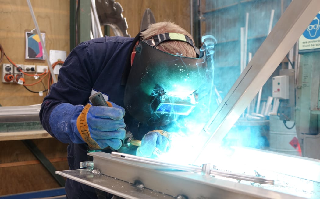 Q-West Boat Builders welding fabricator Grant Loveridge works on a new ferry for the Auckland market.