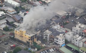 Fire burning at Kyoto Animation in Fushimi Ward, Kyoto City.