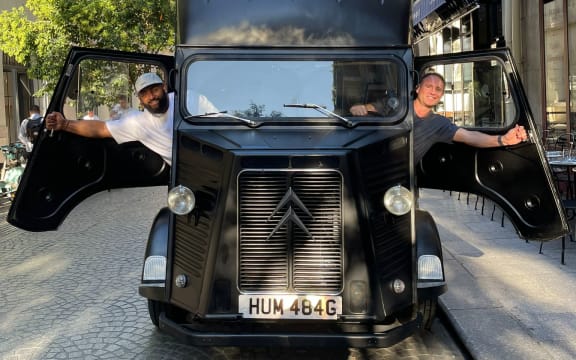 The NZR+ Front Room Daily mobile broadcasting unit in France