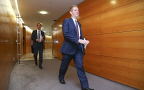 Education Minister Chris Hipkins arrives at a press conference at Parliament on 21 April 2020 in Wellington, New Zealand.