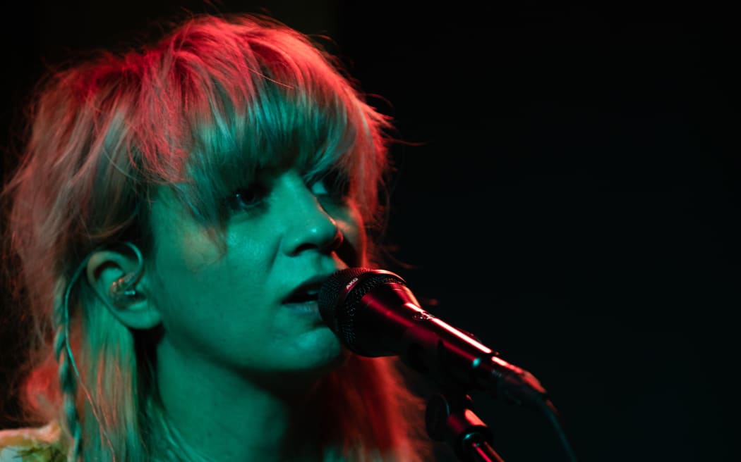 Yolanda Fagan, vocals in the band Half Hexagon, performing live in the RNZ Auckland studio
