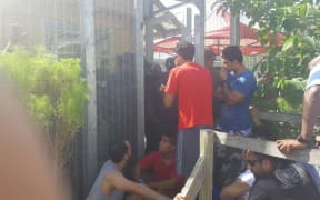 Barricading the gate at Foxtrot on Manus