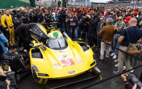 A Cadillac V-Series.R Hypercar at the 24 Hours of Le Mans.