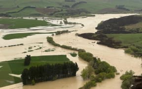 Mataura River during Southland flooding on 21-22 September 2023. Credit: Guy Dowding/High Country Helicopters