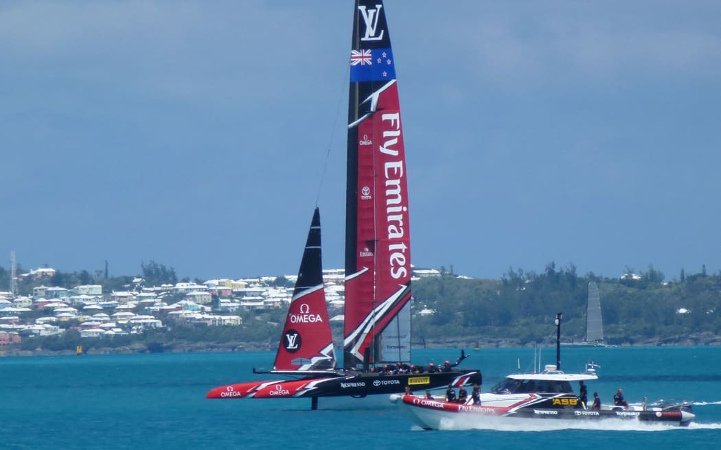 Team New Zealand out on the water training.