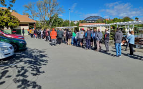 Workers from the Alliance Group's Smithfield meatworks ahead of a surprise meeting called for Friday 27 September 2024.