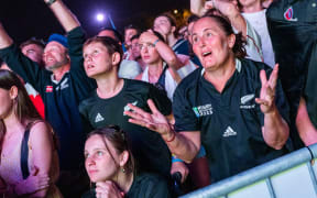 New-Zealand fans at Concorde Rugby Village during the broadcast of the opening match of the France-New Zealand Rugby World Cup on 8 September, 2023.