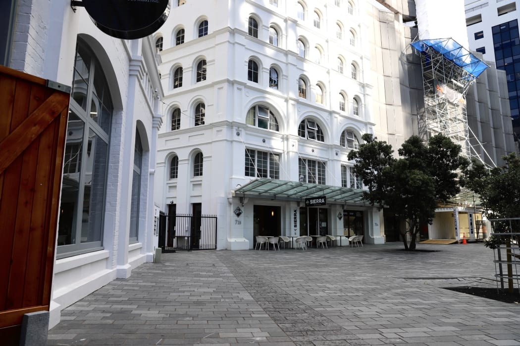 An empty street near Vivace Restaurant on Fort Street in central Auckland.