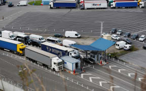Cars and trucks exit the DFDS Seaways Newhaven-Dieppe ferry "Cote d'Albatre" in October 2018 in Dieppe's harbour, northwestern France.