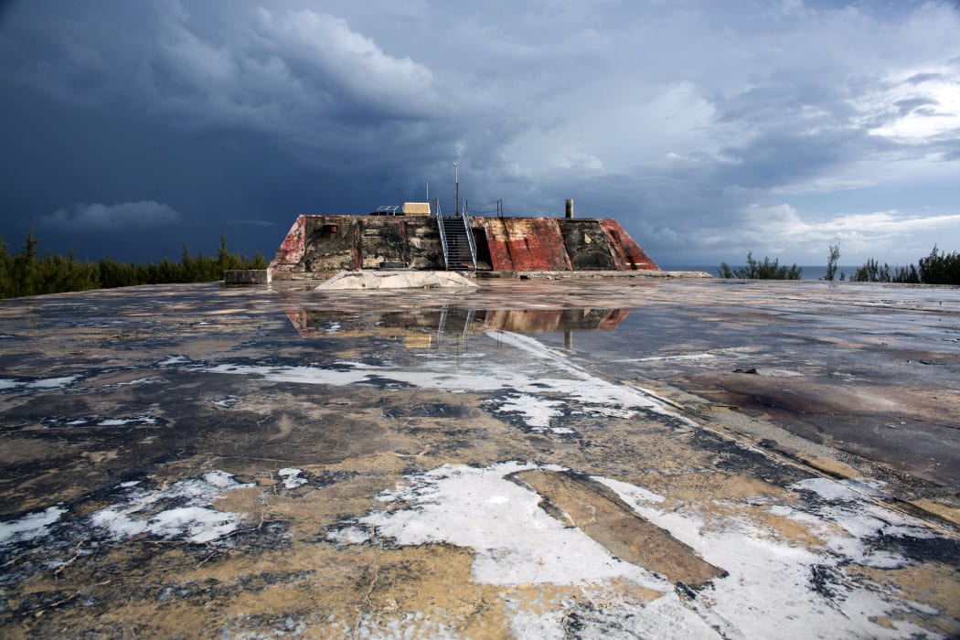 A picture shows a general view of the hard-surfaced advanced recording base PEA "Denise" in the north zone of the Moruroa (Mururoa) atoll, southern Pacific ocean, where French forces have conducted 138 nuclear weapon tests until 1996, on February 13, 2014.
