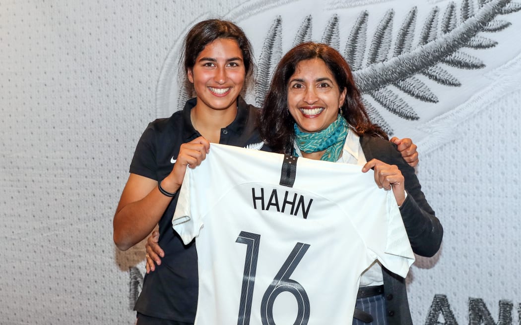 Maya Hahn at her NZF U-17 Women shirt presentation in 2018.