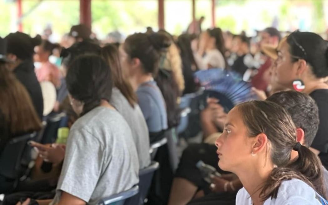 Rangatahi listen to speakers at the Tuurangawaewae hui on 20 January 2024.