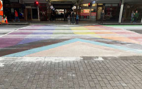 The rainbow crossing on Auckland's K Road was painted over with white paint overnight on 27-28 March 2024.