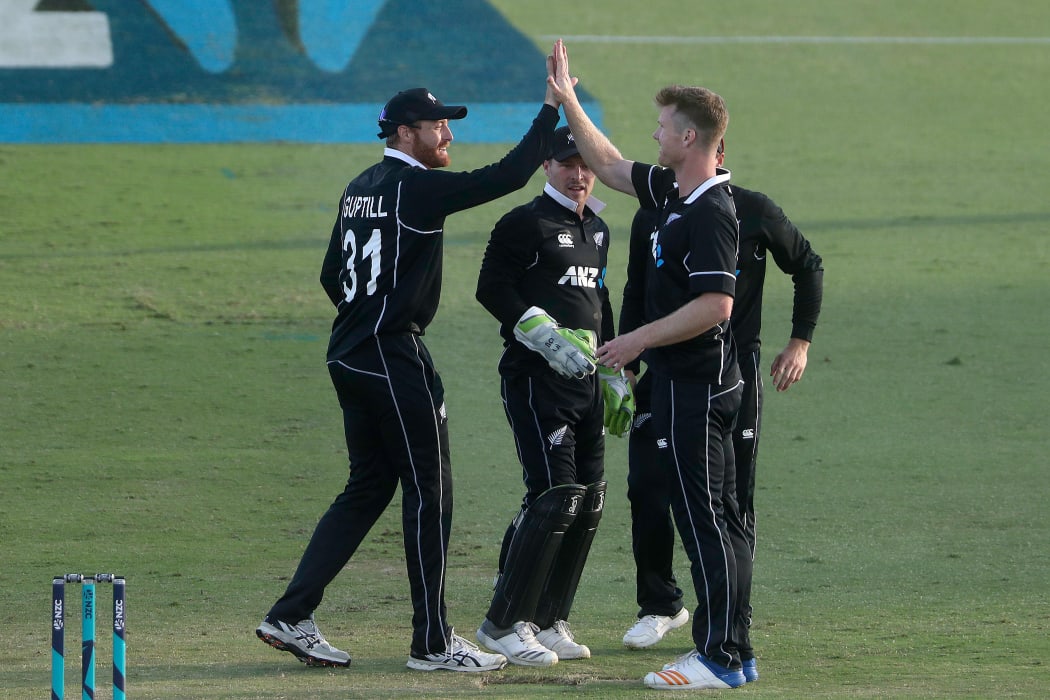 Jimmy Neesham dismisses Danuska Gunathilaka during the New Zealand vs Sri Lanka ODI match.