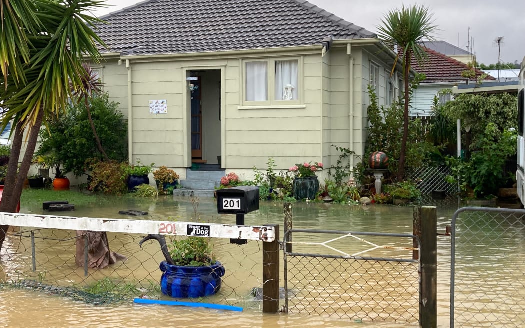 Albert Street in Thames was flooded on 14 January, 2023 after heavy rain.