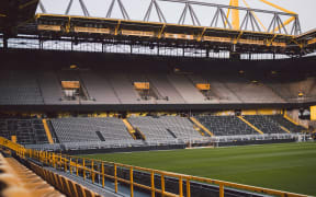 An empty football stadium.