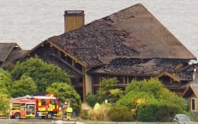 Emergency services attend a fire at Fiordland Lodge, February 2026.