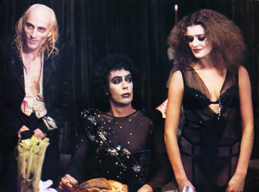 Richard O'Brien, Tim Curry and Patricia Quinn in a publicity shot for the Rocky Horror Picture Show (1975)