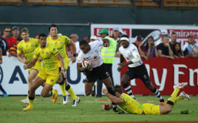 Isake Katonibau during Fiji's loss to Australia in the Cup semi final at Dubai.