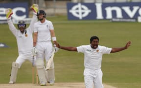 Rangana Herath appeals during a test between Sri Lanka and England in Leeds.