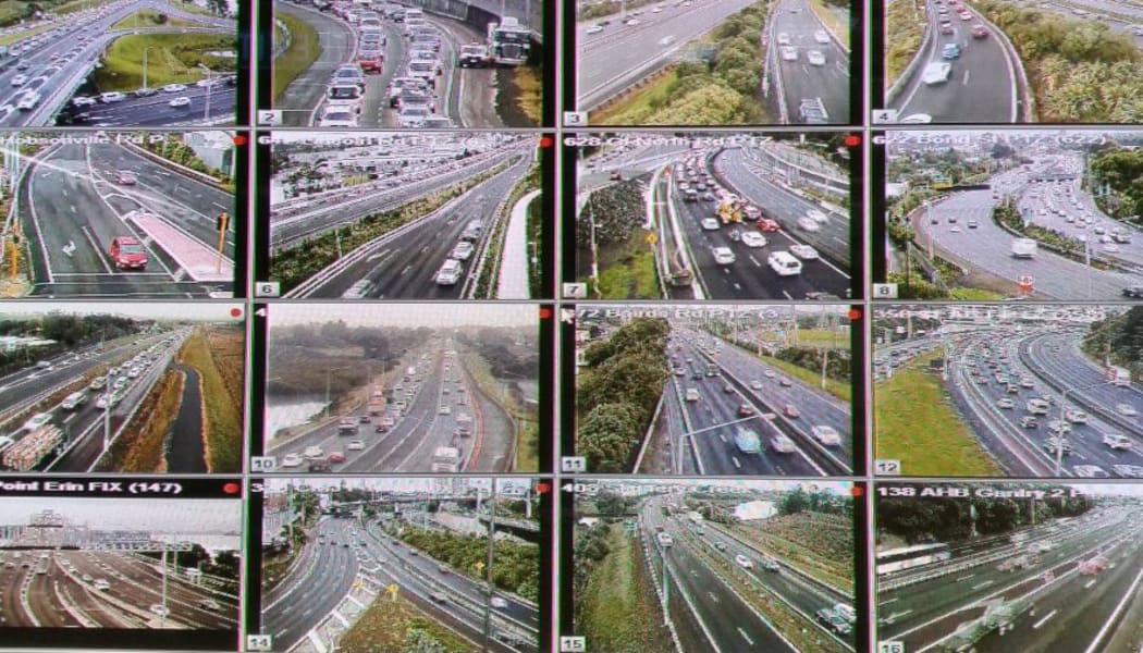 Traffic cams at Auckland Transport control centre as the city is hit by a bus strike.
