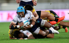 Moana Pasifika's Neria Foma'i in action against the Hurricanes