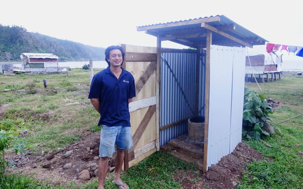 One of the All Hands Volunteers, Ryan Cuevas, has been in Fiji since March, building these temporary toilets.