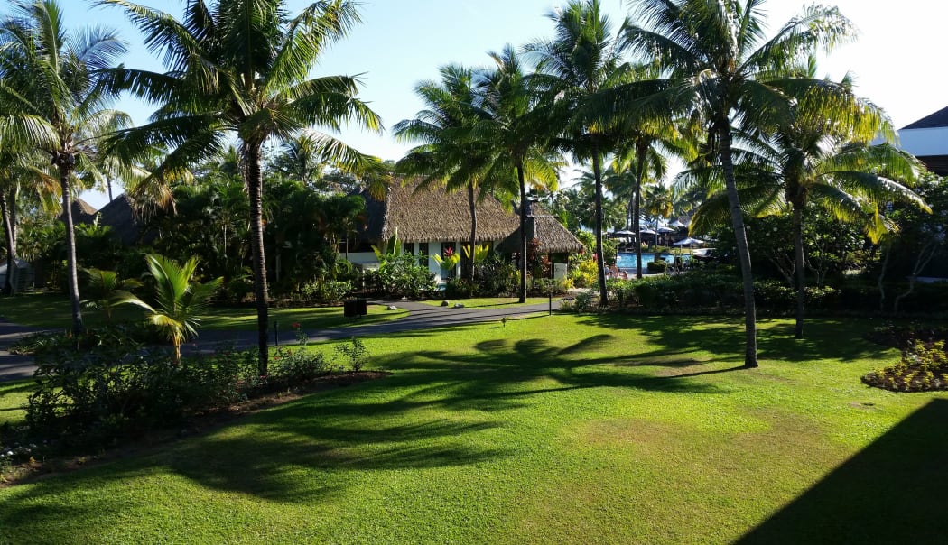 View of the grounds of the Sofitel Hotel in Denarau.