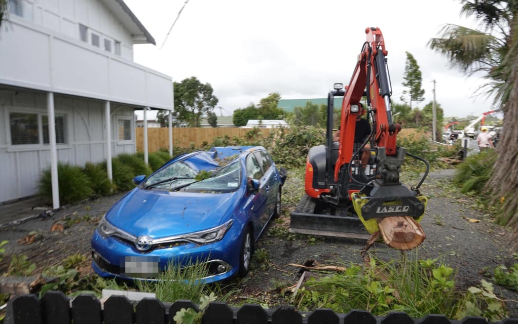 Damage in Mangawhai after tornado-strength winds ripped through Mangawhai overnight on Saturday.
