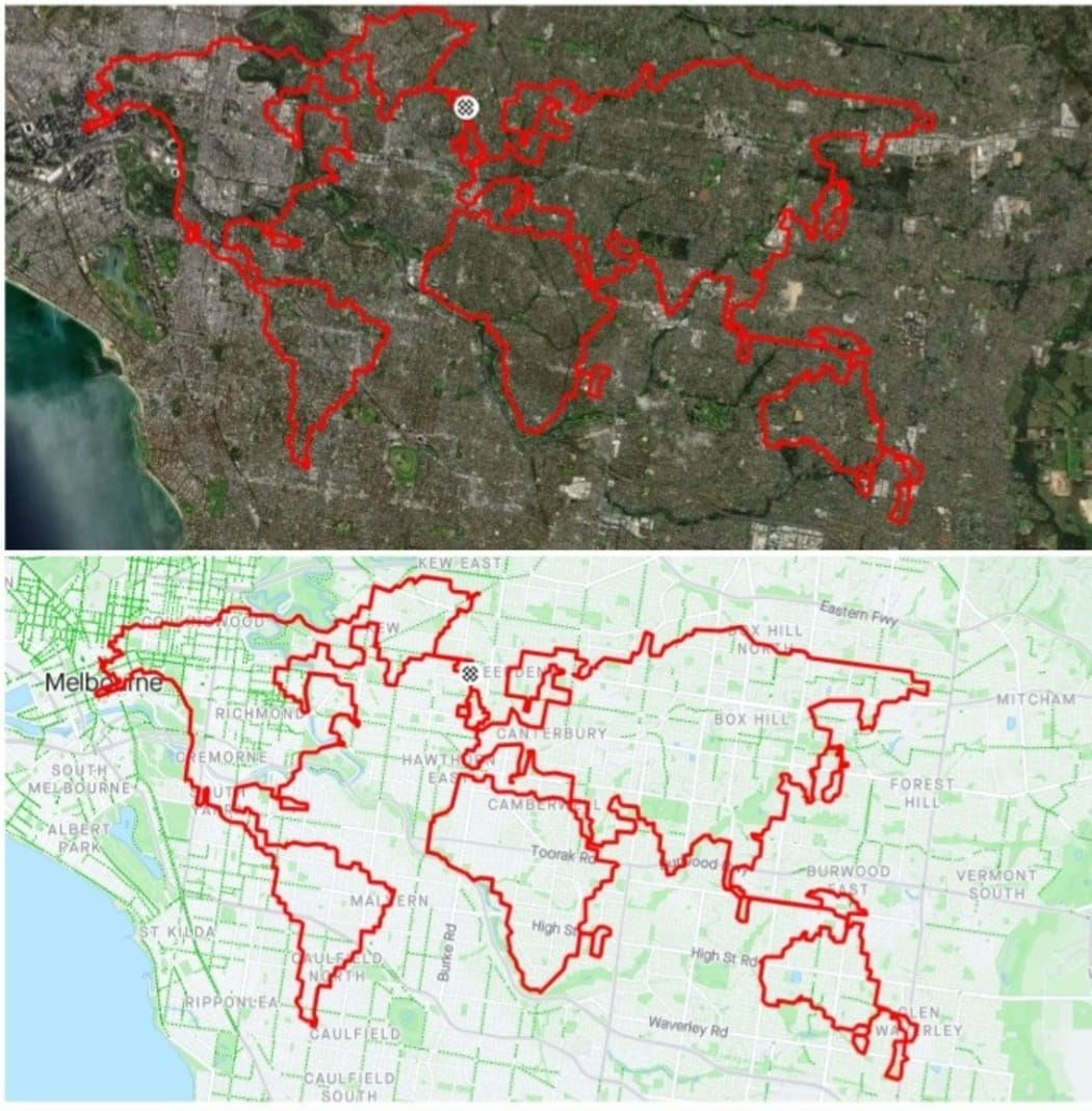 Peter Mitchell creates art with the digital outlines tracing his running routes through Melbourne.